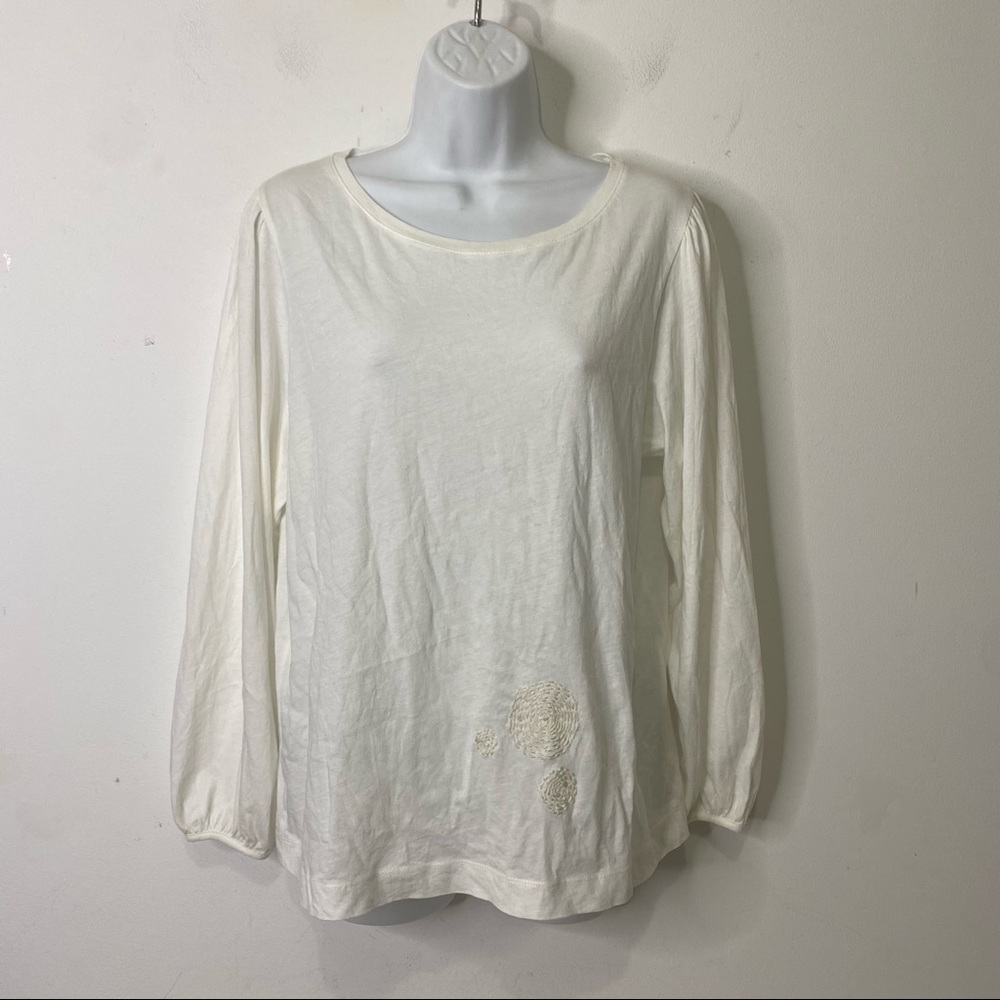 Dries Van Norton Long Sleeve White/Cream Embroidered Tee Size Medium